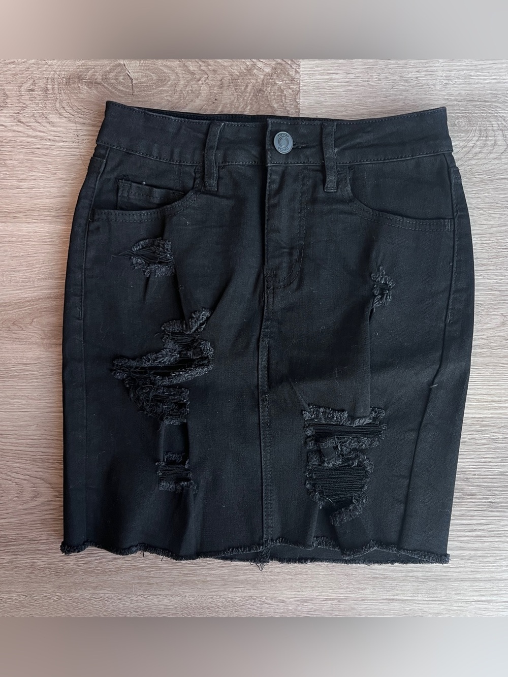 rue21 Black Distressed Denim Mini Skirt - Size Small NWOT Grunge Punk Alt